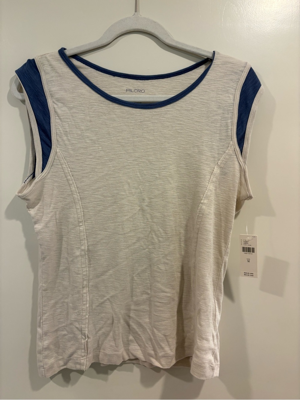 Pilcro Cream Tank Top with Blue Contrast Trim